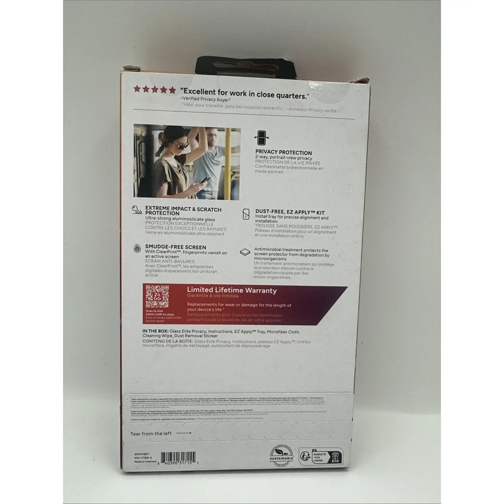 Zagg Glass Elite Screen Protector for‎ Apple iPhone 15 Plus, 16 Plus,